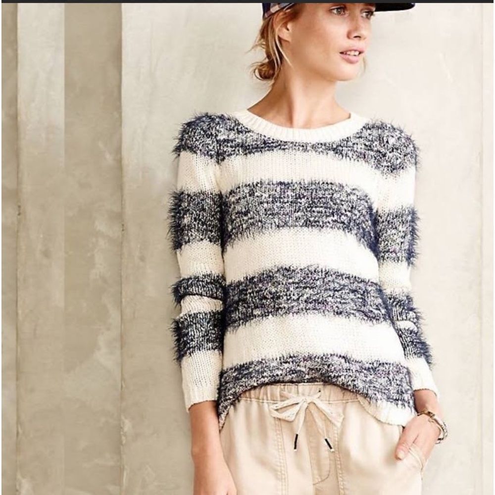 Tabitha Anthropologie Striped Eyelash Sweater
